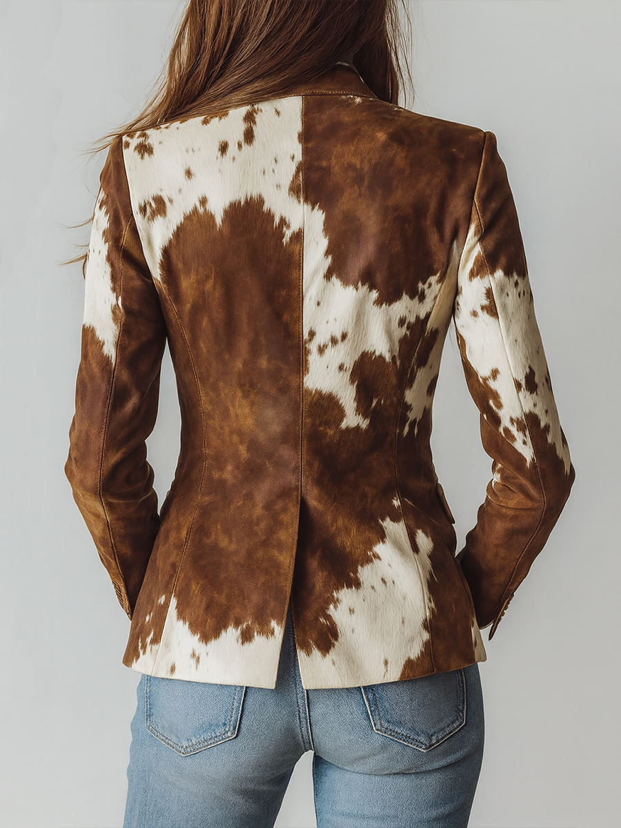 Frida | Blazer vintage de piel sintética con estampado de vaca