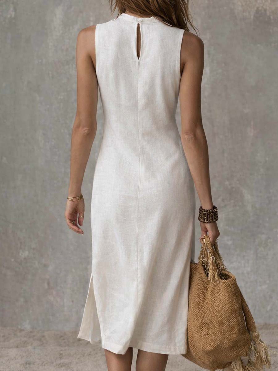 Duna | Vestido midi de lino con abertura elegante