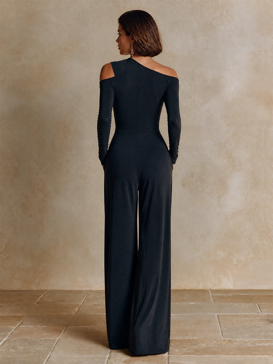 Dafne | Mono de un Hombro con Drapeado y Pierna Amplia, Negro