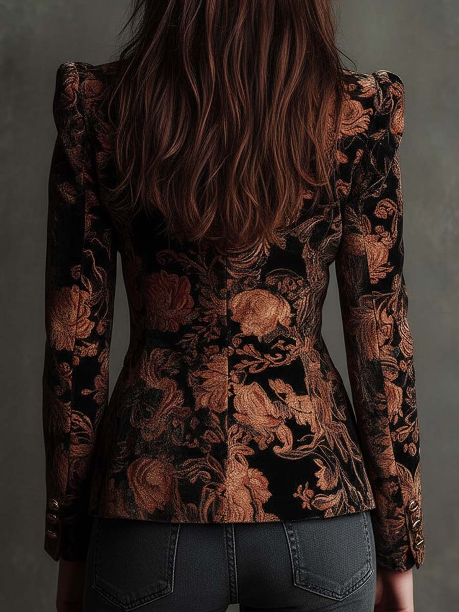 Bertilla | Saco sastre floral negro y bronce