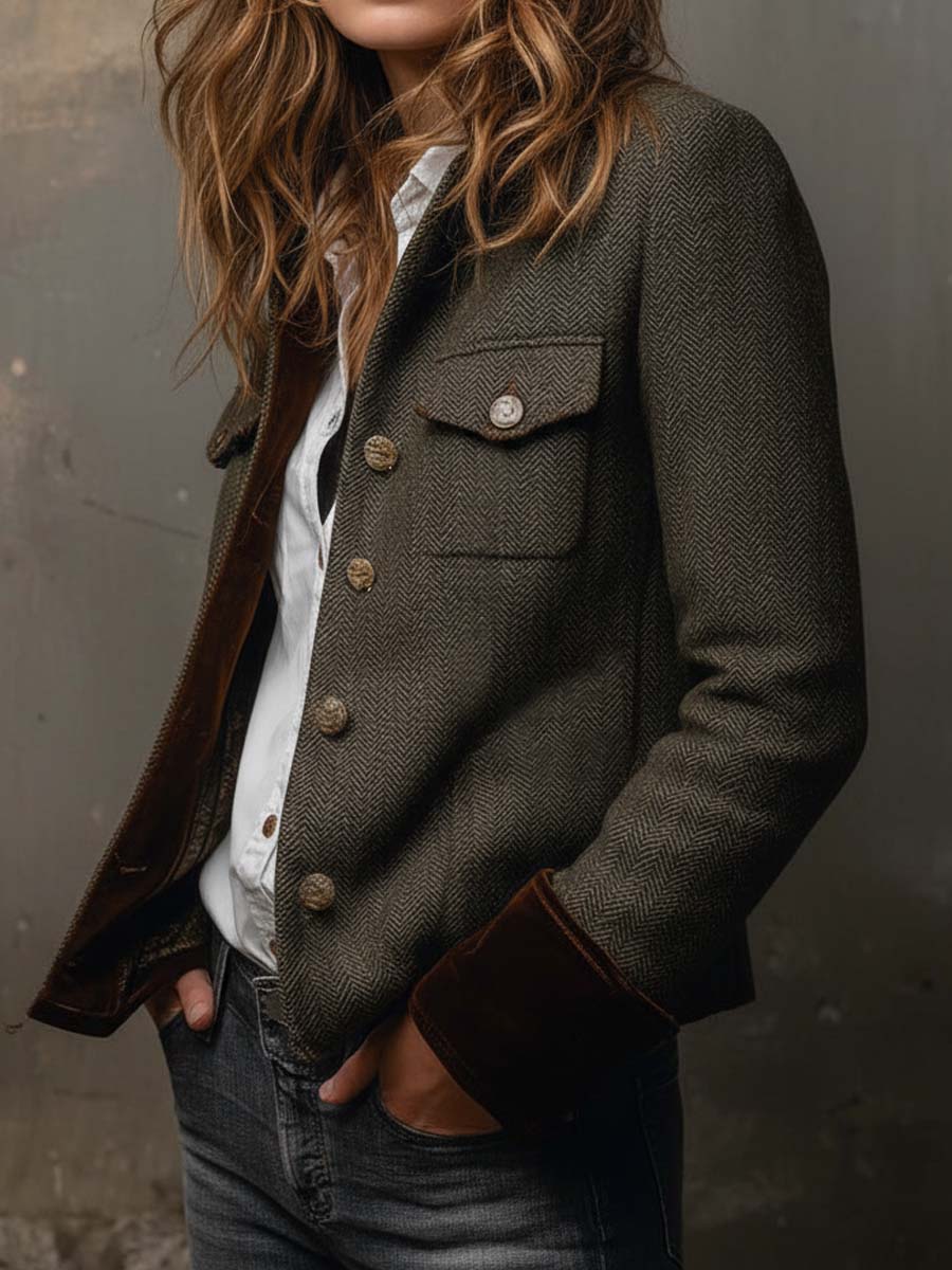 Olivia | Blazer vintage de espiguilla con ribetes en contraste