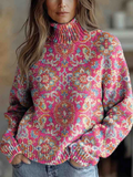 Isabel | Suéter floral retro de cuello alto