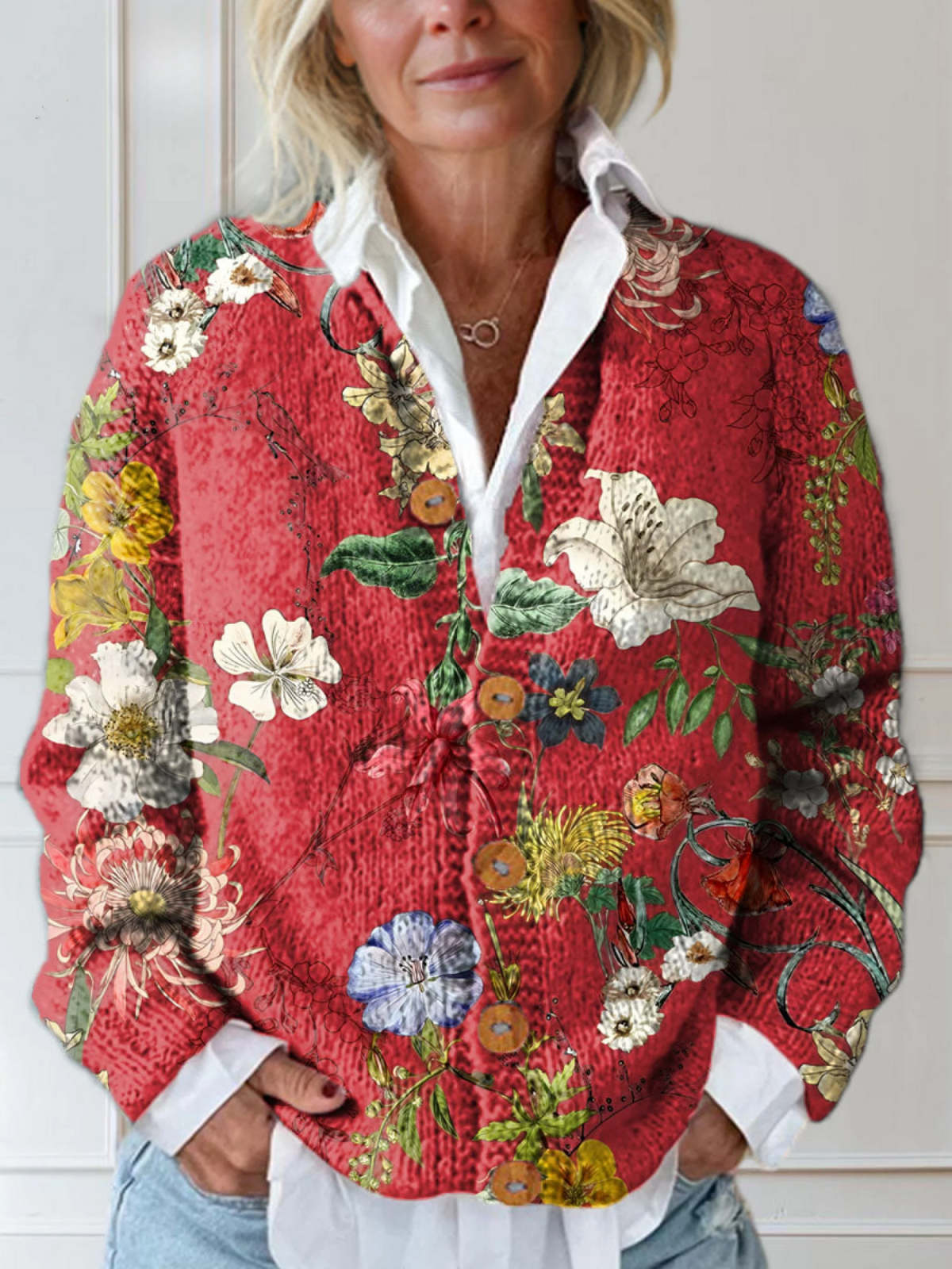 Carmen | Cárdigan Floral Vintage Rojo