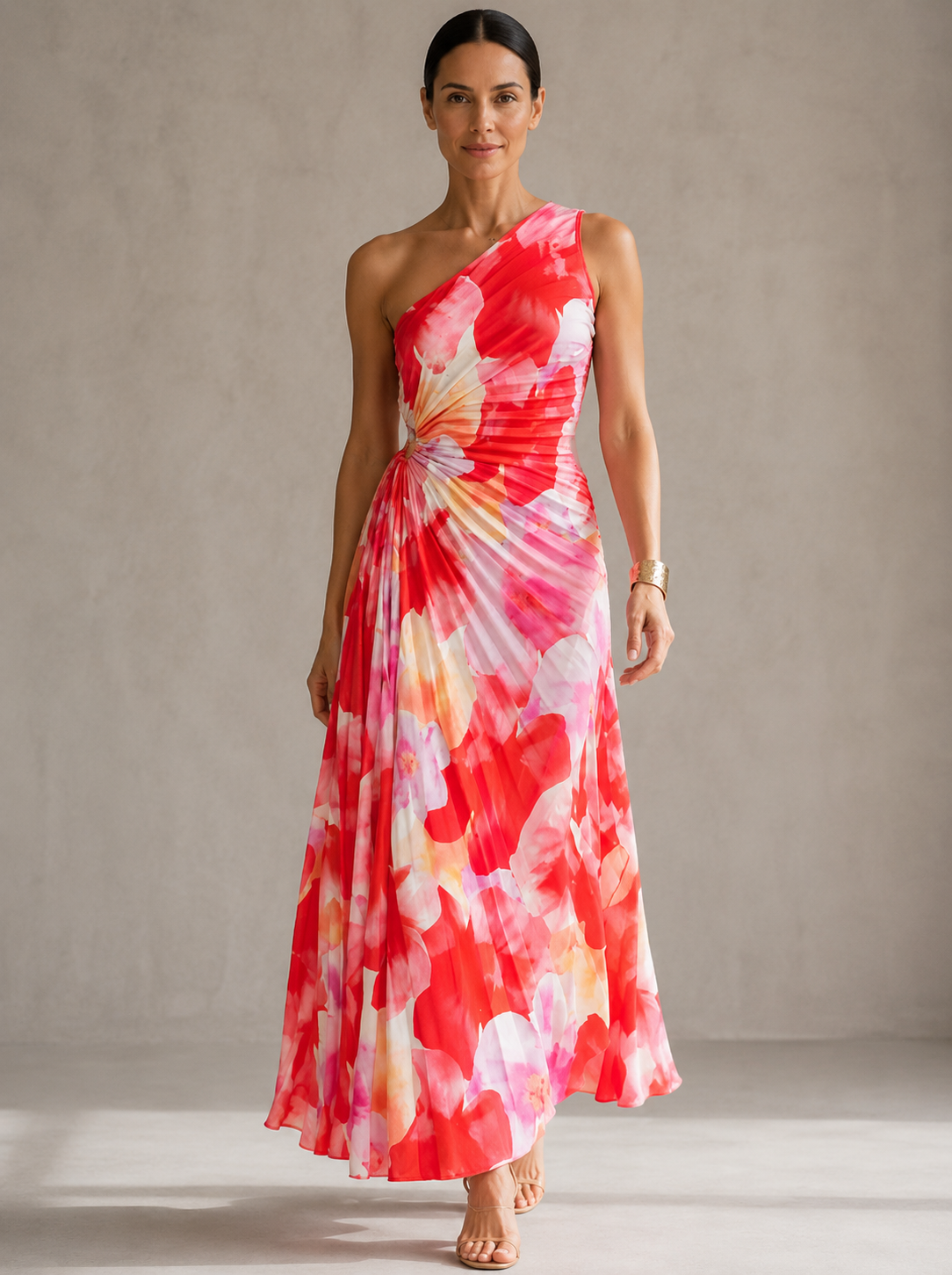 Yanira | Vestido Plisado con Un Solo Hombro