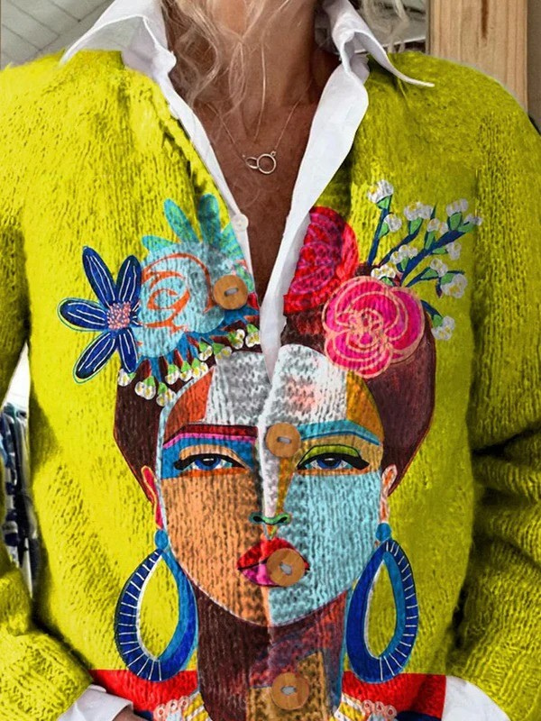 Freda | Cárdigan con Retrato Estilo Óleo