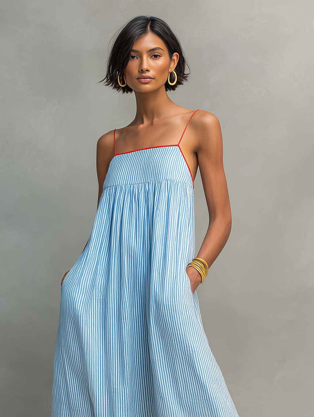 Nora | Vestido azul fluido con bolsillos