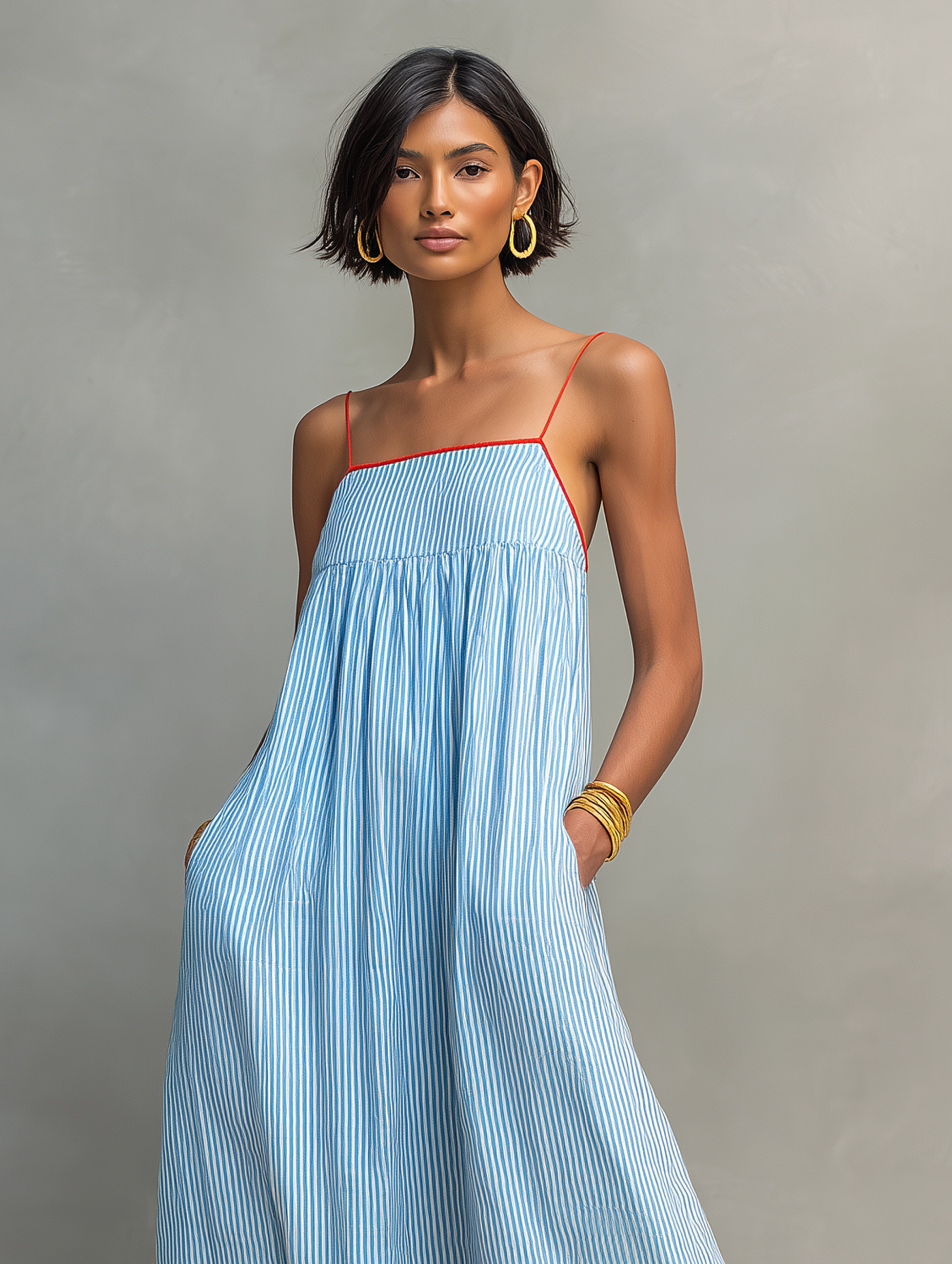 Nora | Vestido azul fluido con bolsillos