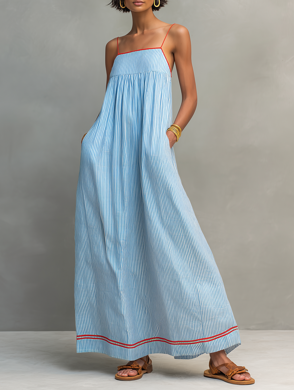 Nora | Vestido azul fluido con bolsillos