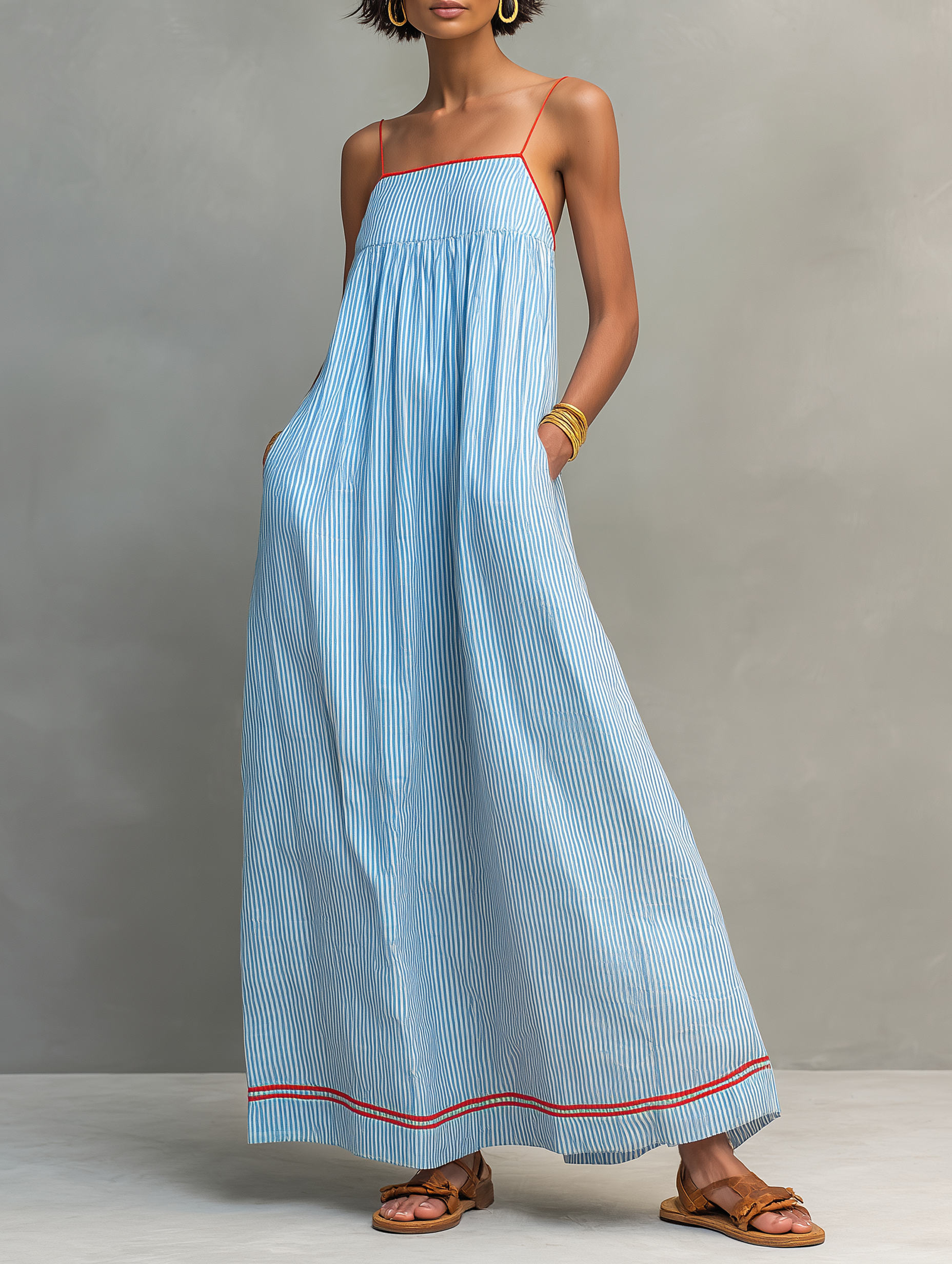 Nora | Vestido azul fluido con bolsillos