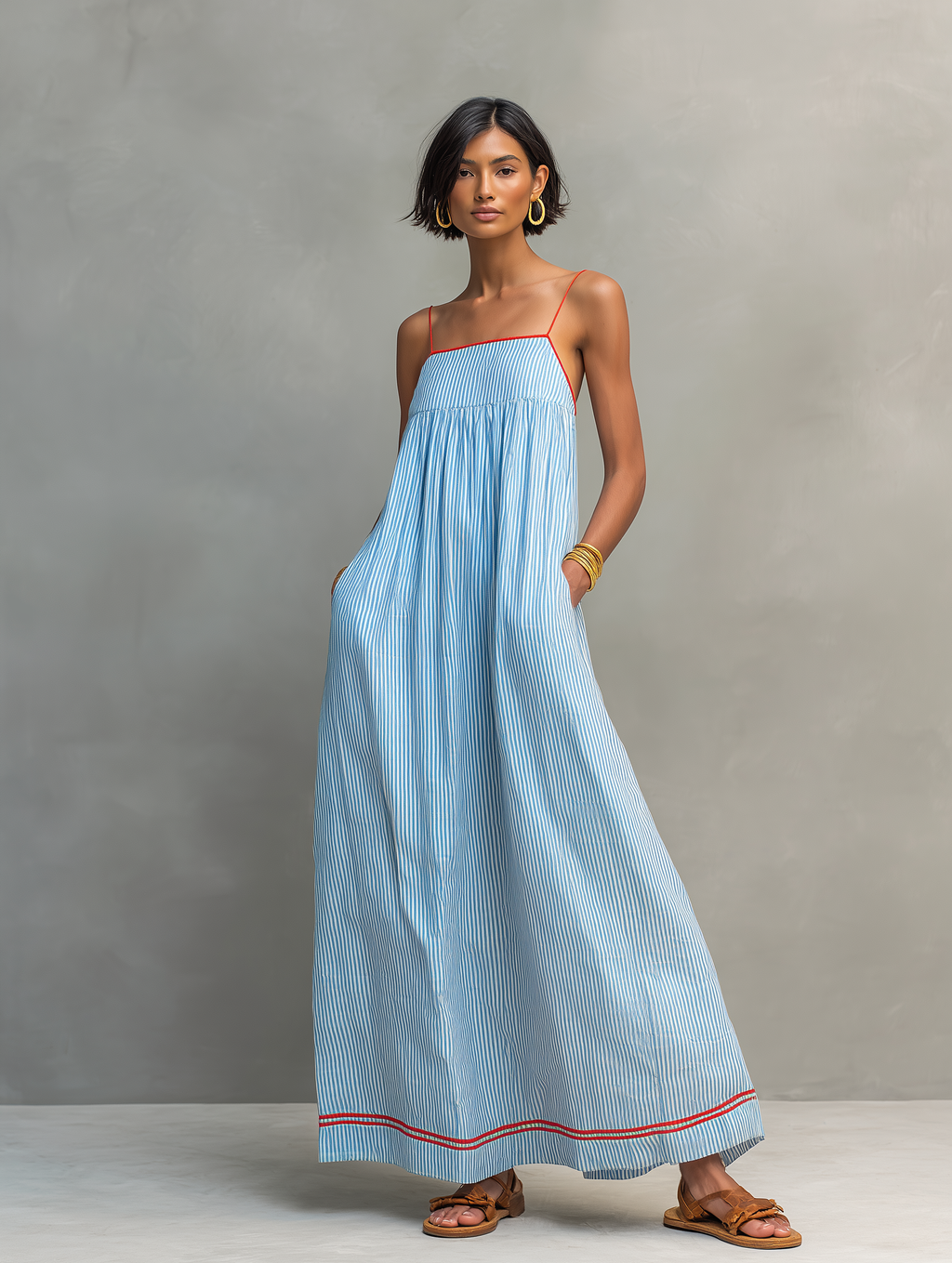 Nora | Vestido azul fluido con bolsillos
