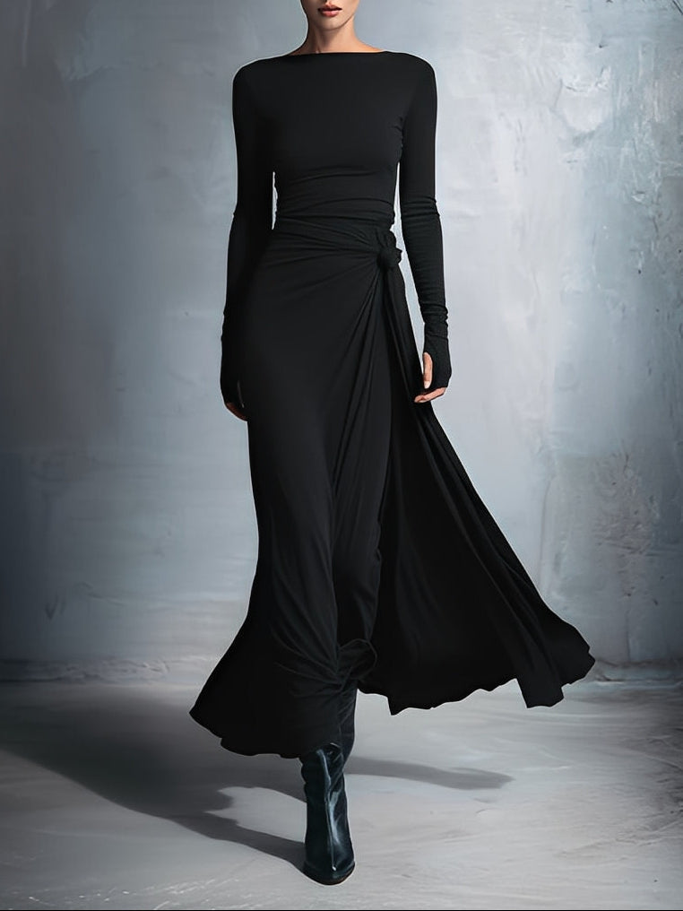 Maia | Vestido Largo Fluido con Drapeado en la Cintura