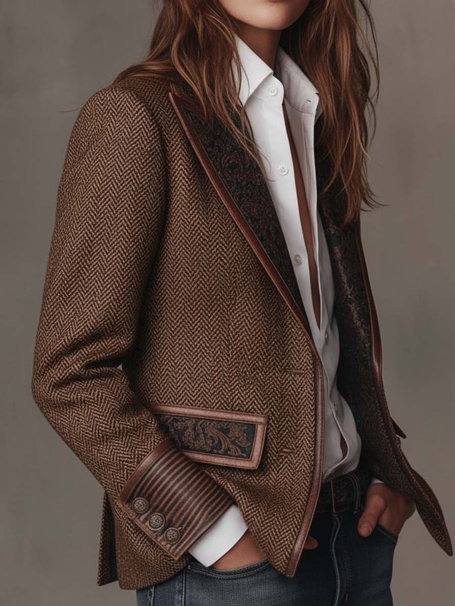 Renata | Blazer de espiguilla con paneles estampados