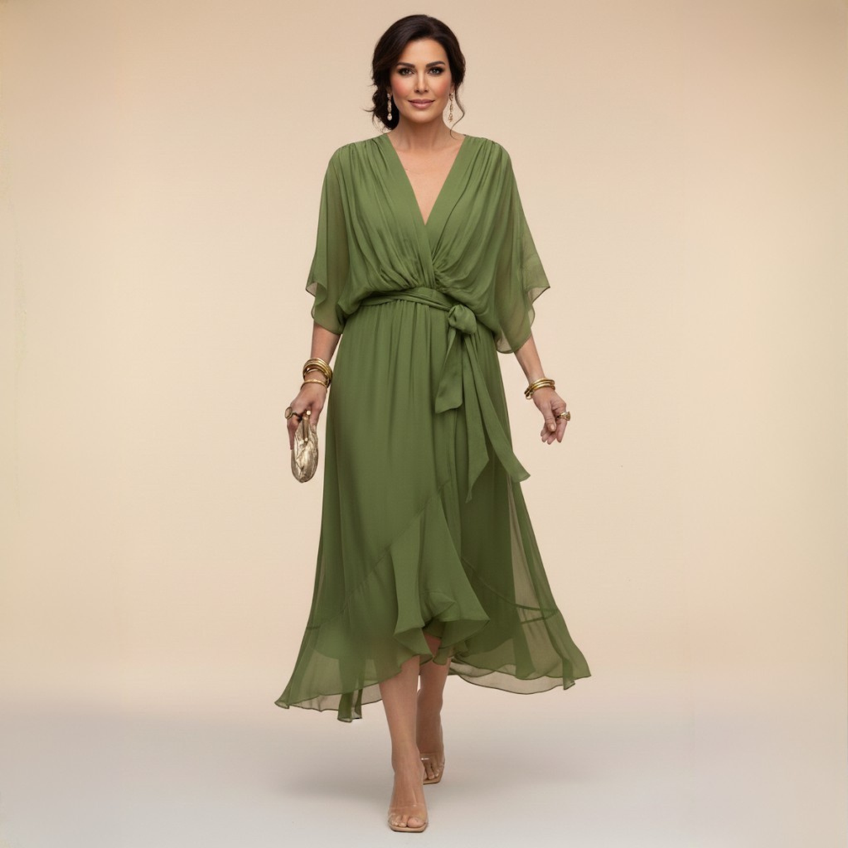 Mónica | Vestido de chiffon con escote en V