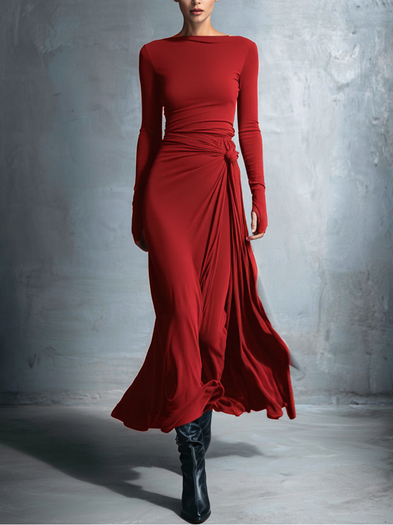 Maia | Vestido Largo Fluido con Drapeado en la Cintura
