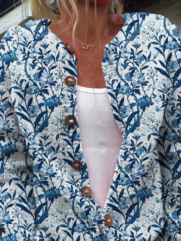 Talavera | Cárdigan Floral Azul y Blanco