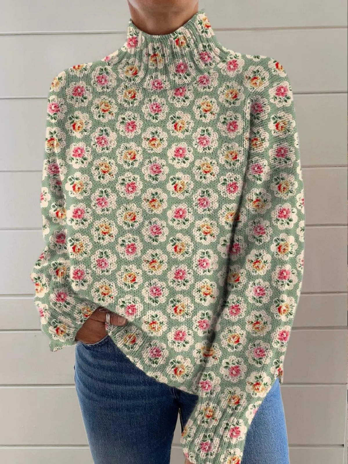Clara | Suéter floral de cuello alto