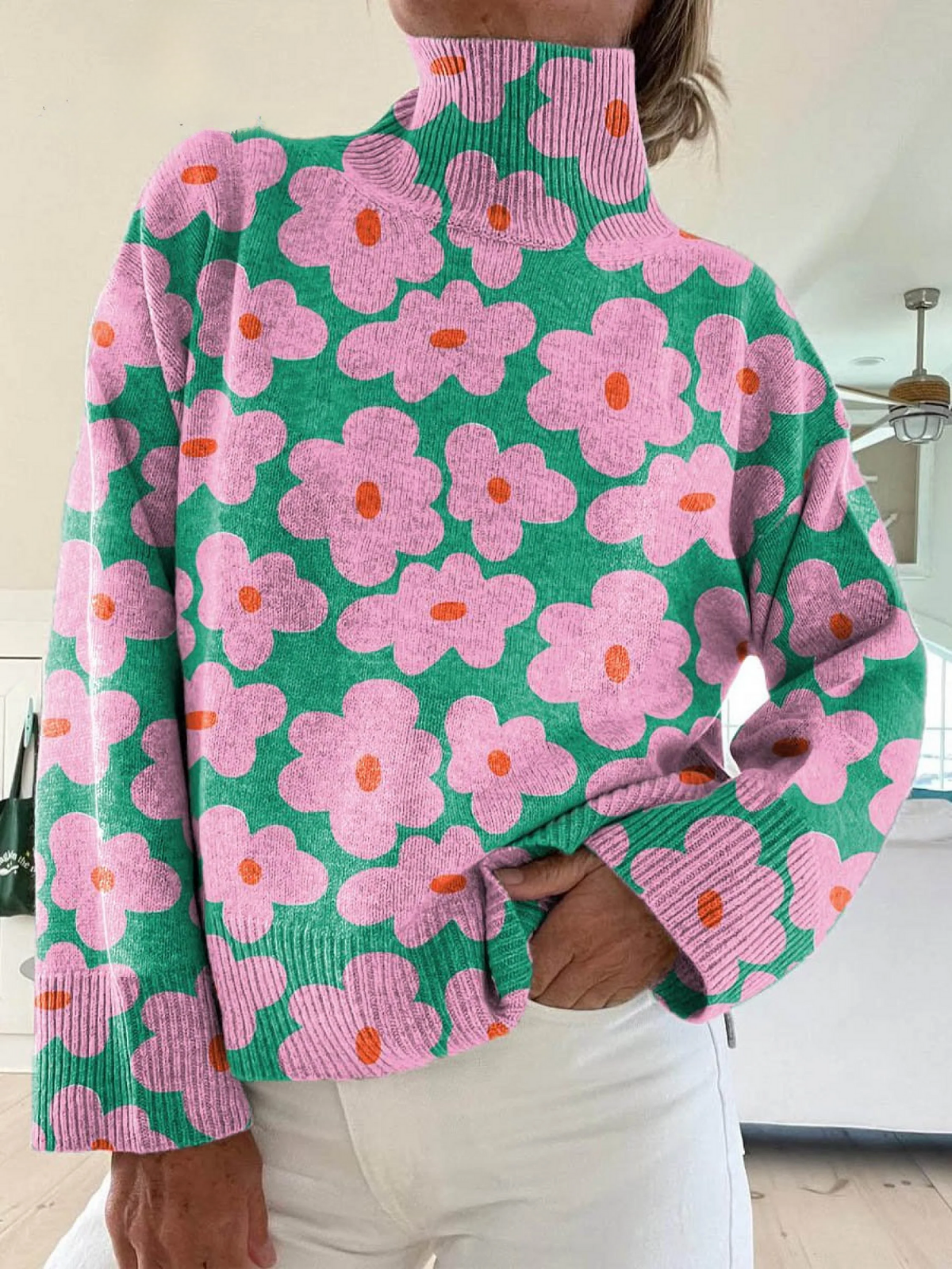 Ana | Suéter de punto floral de cuello alto