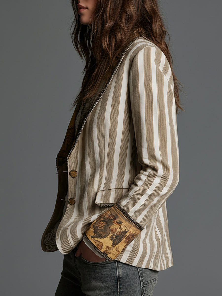 Paloma | Blazer con solapas y estampado de rayas bohemio