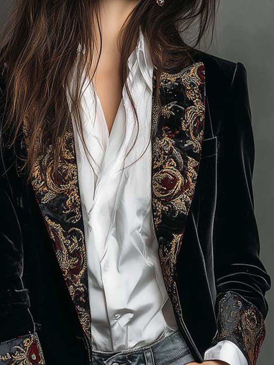Leontina | Saco entallado con estampado barroco negro