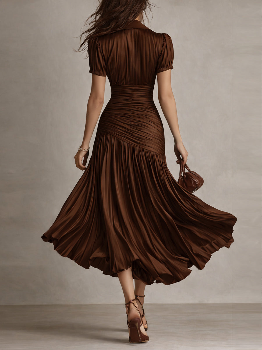 Lina | Vestido midi ajustado y plisado retro