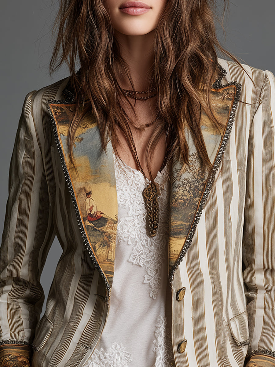 Paloma | Blazer con solapas y estampado de rayas bohemio
