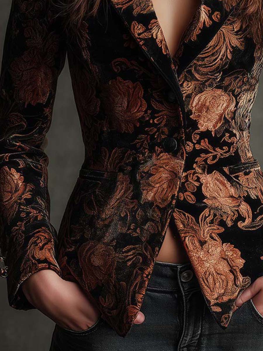 Ximena | Blazer sastre con estampado floral negro y bronce