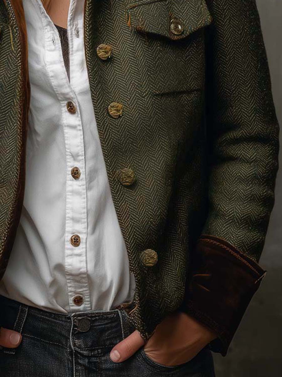 Olivia | Blazer vintage de espiguilla con ribetes en contraste