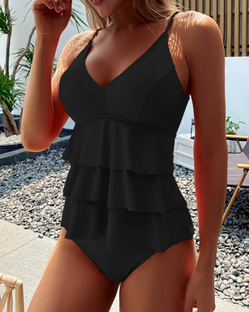 Teresa™ | Traje de baño liso con volantes elegantes