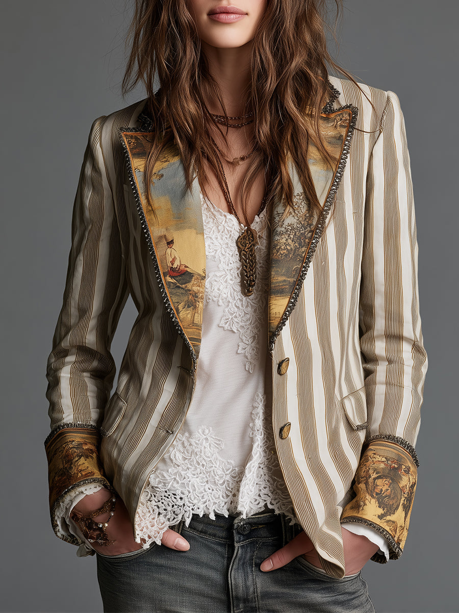 Susanna | Saco bohemio a rayas con cuello estampado