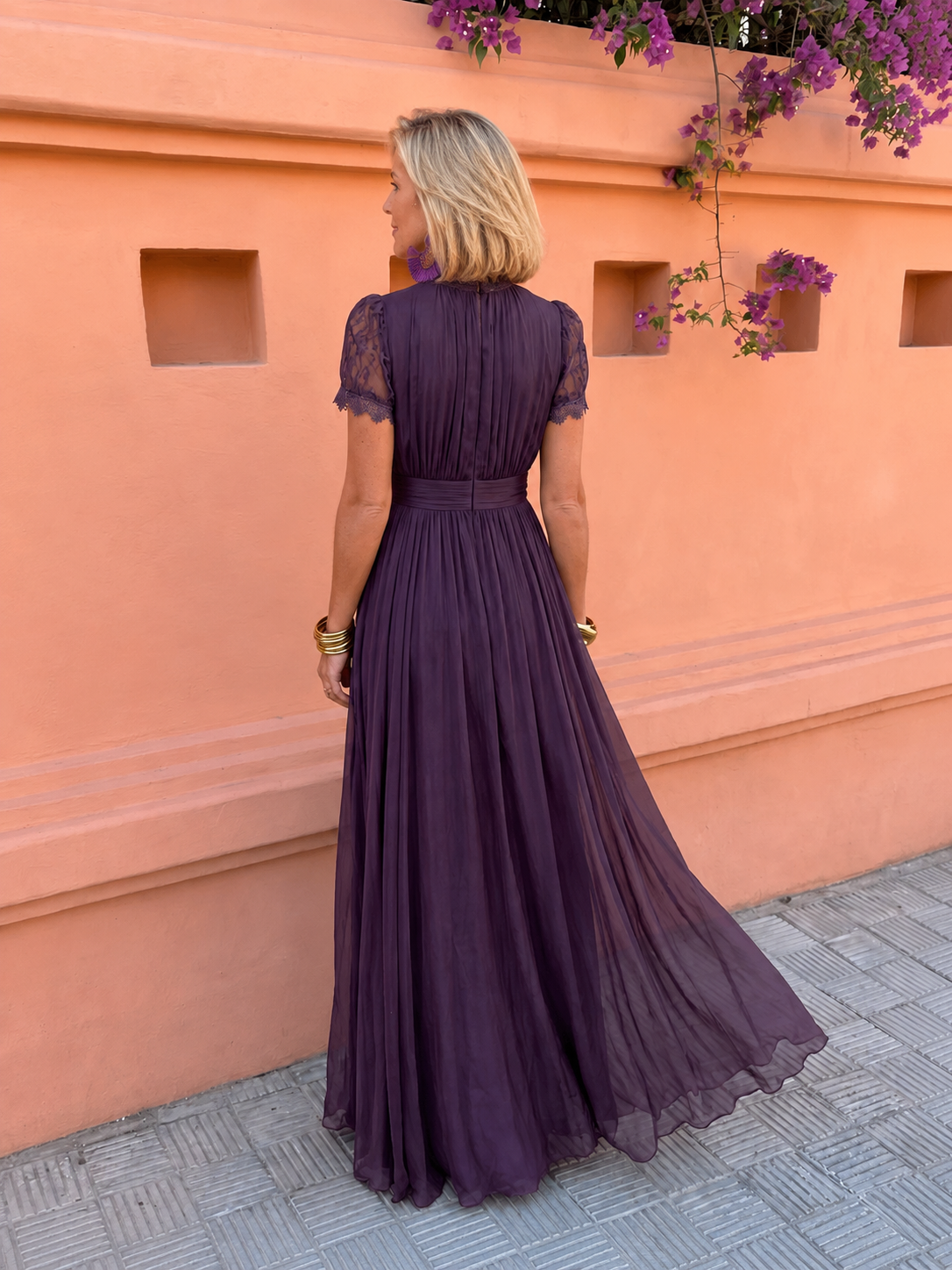 Kalina | Vestido Largo de Gasa con Cuello Alto