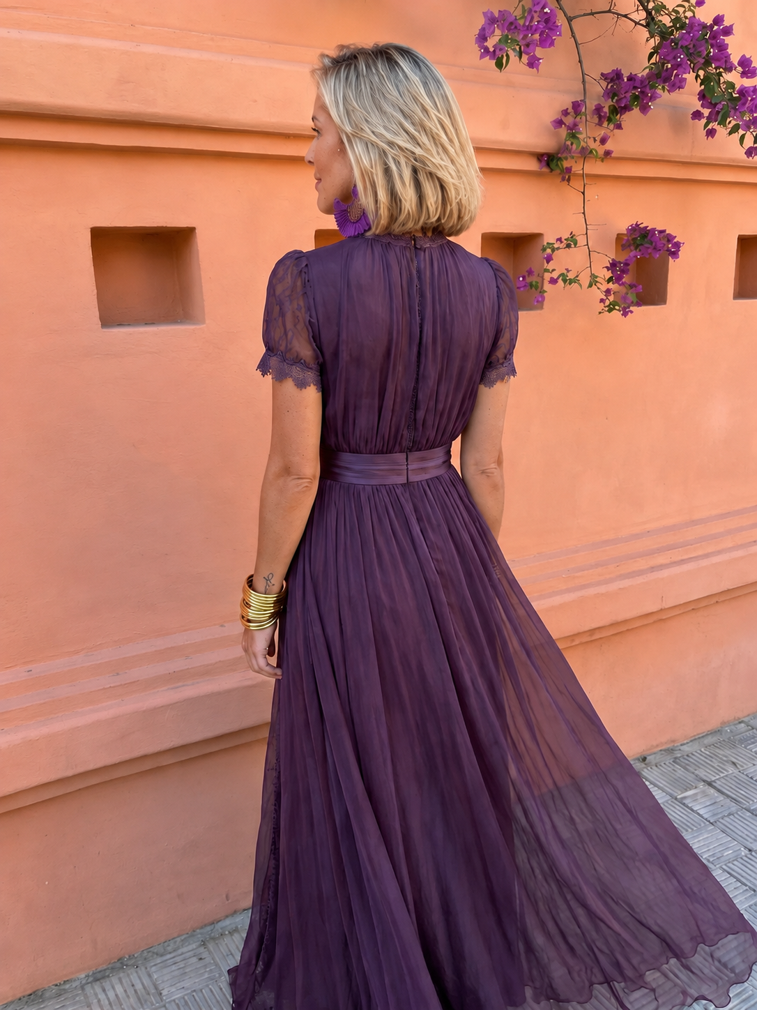Kalina | Vestido Largo de Gasa con Cuello Alto
