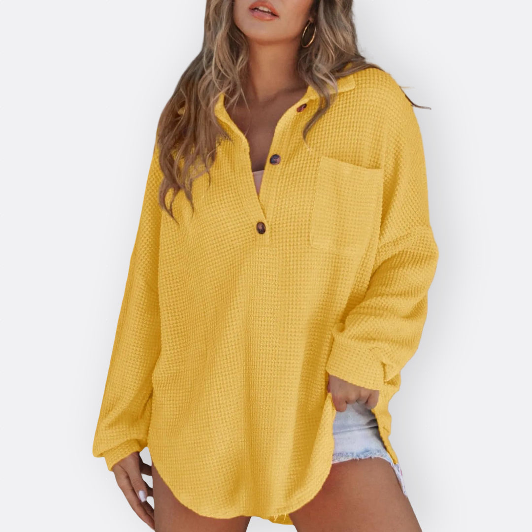 Inés - Blusa túnica ligera con escote en V y botones