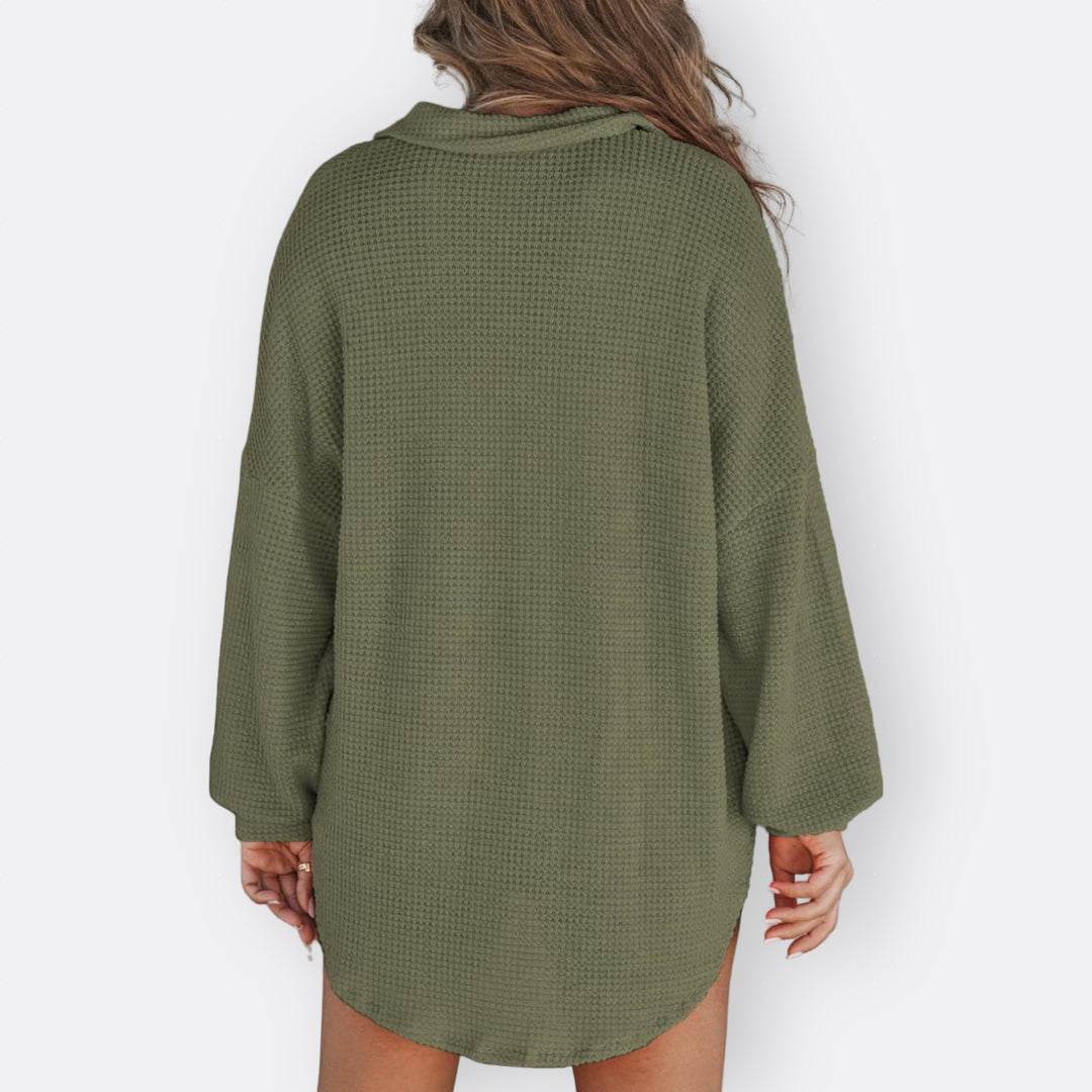 Inés - Blusa túnica ligera con escote en V y botones