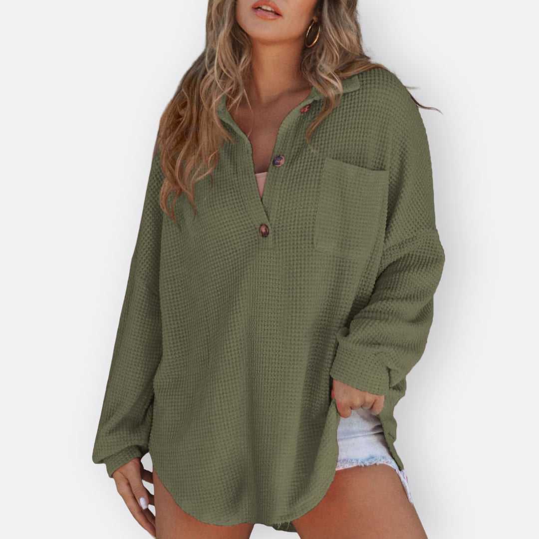 Inés - Blusa túnica ligera con escote en V y botones