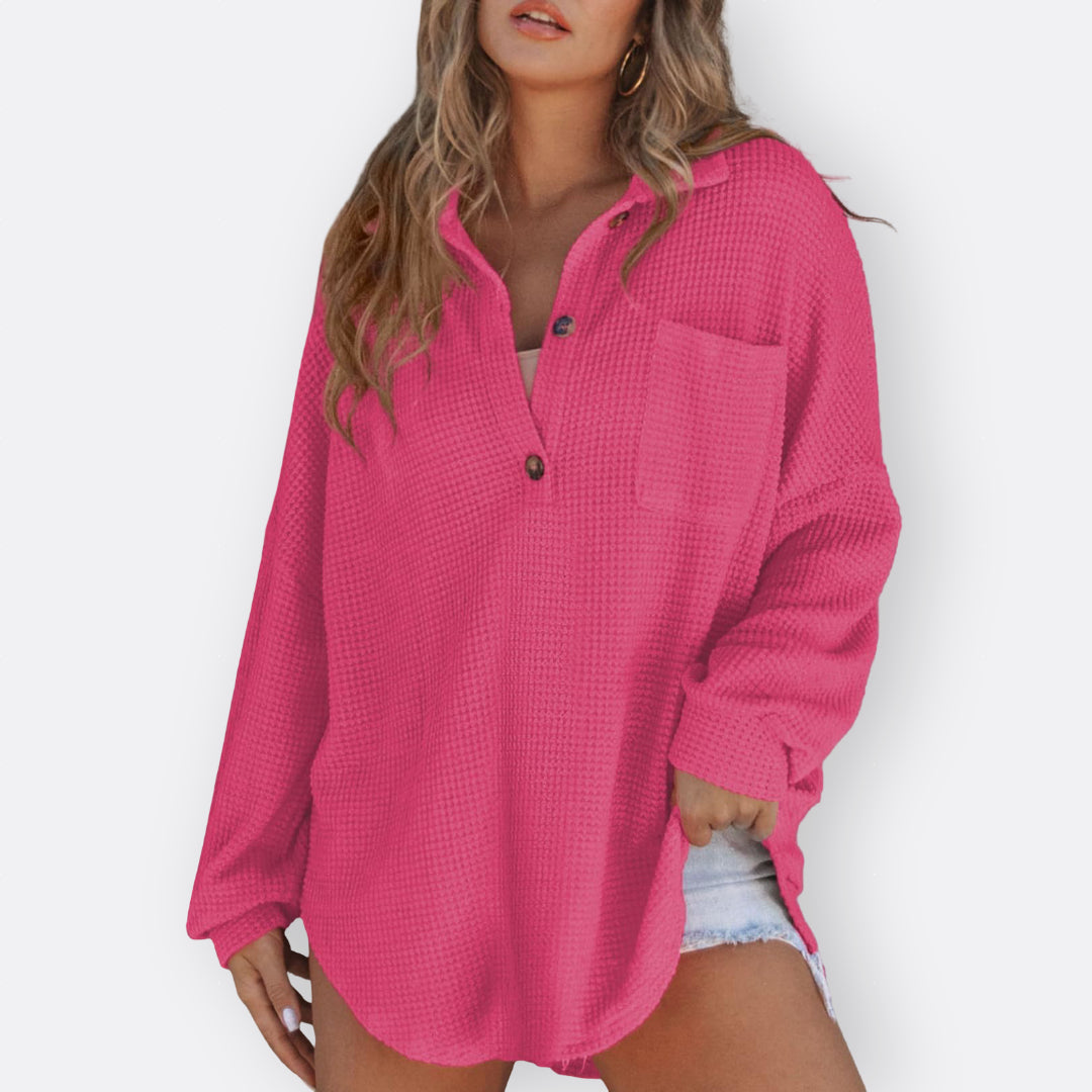 Inés - Blusa túnica ligera con escote en V y botones