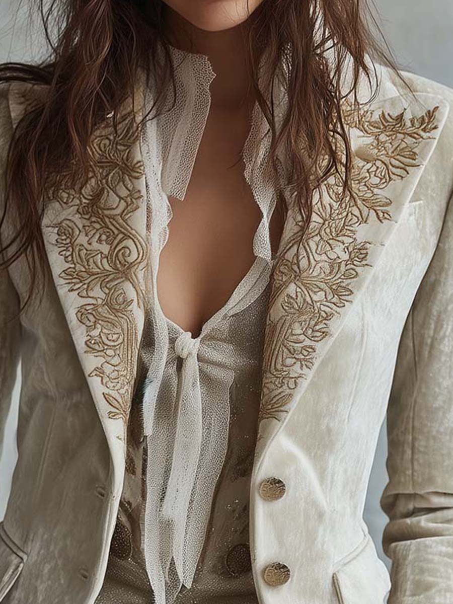 Aurora | Blazer sastre marfil bordado