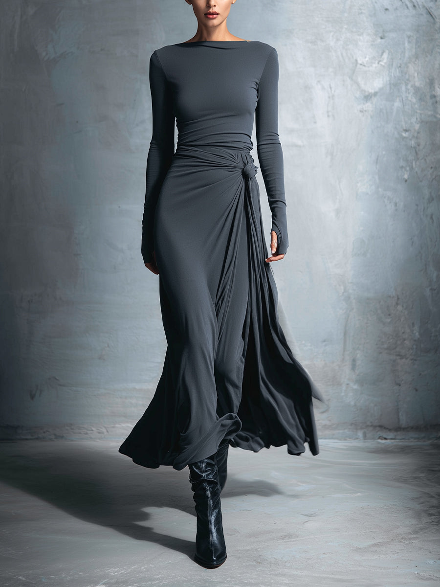 Maia | Vestido Largo Fluido con Drapeado en la Cintura