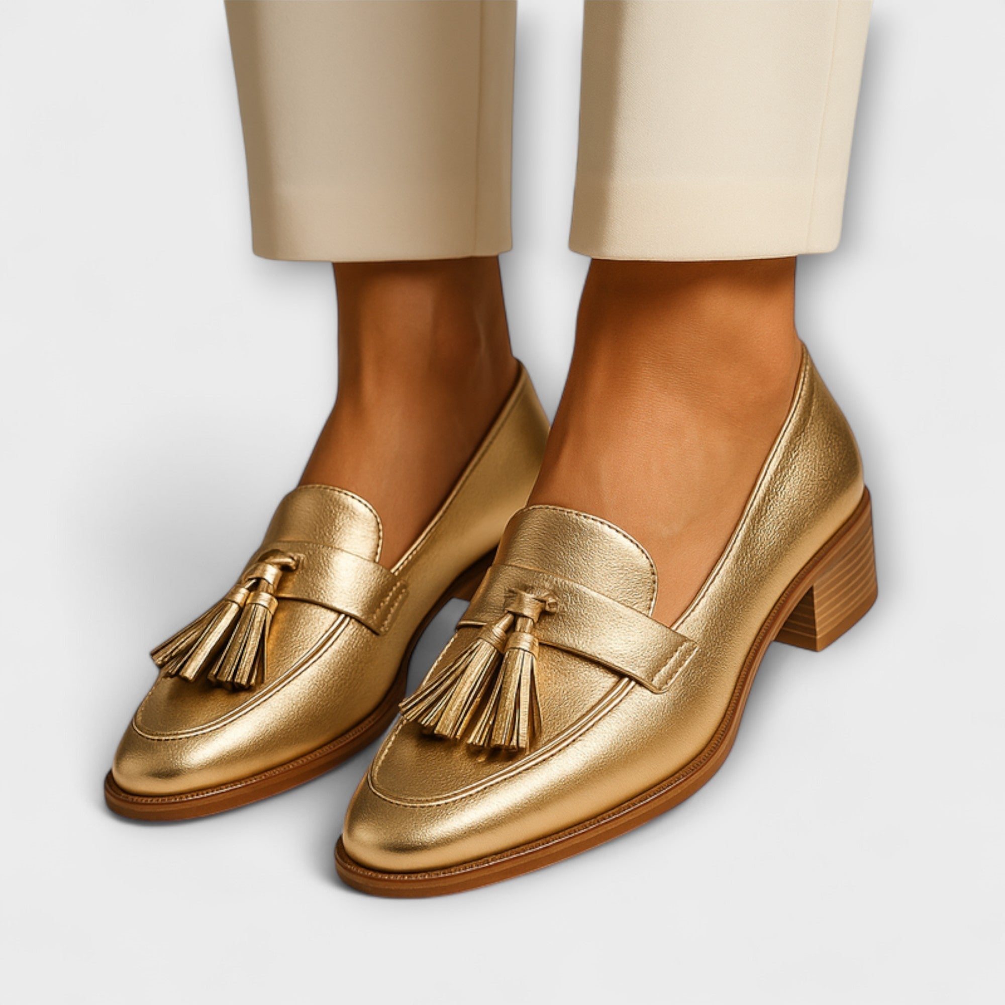 Blanca™ - Mocasines dorados femeninos