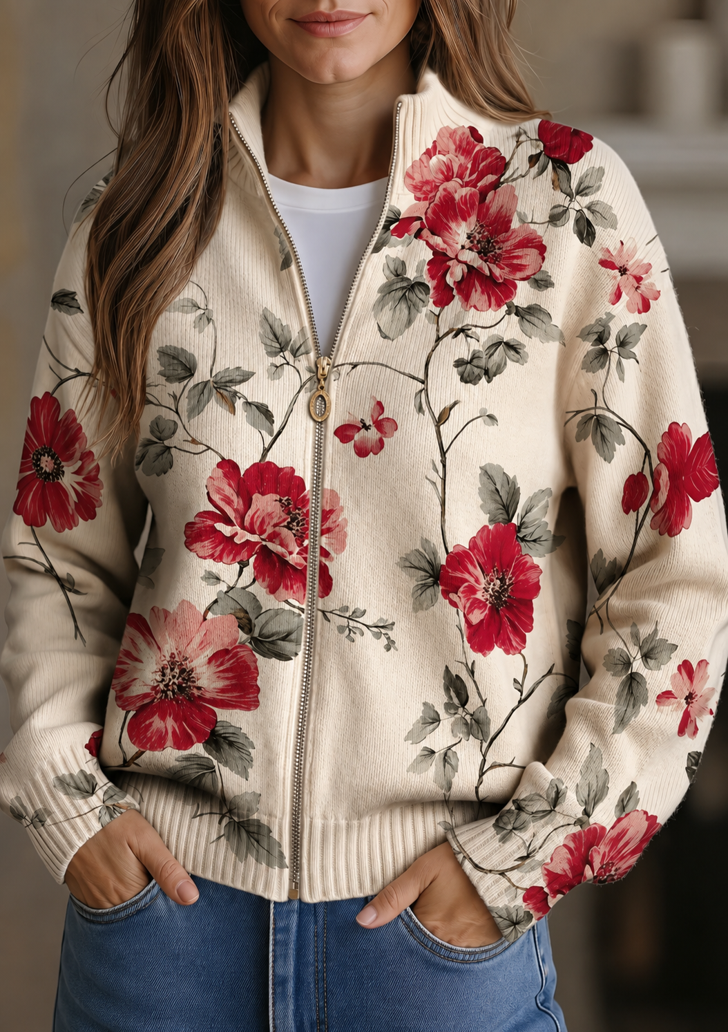 Guillermina | Cárdigan de Rosas Vintage con Cierre