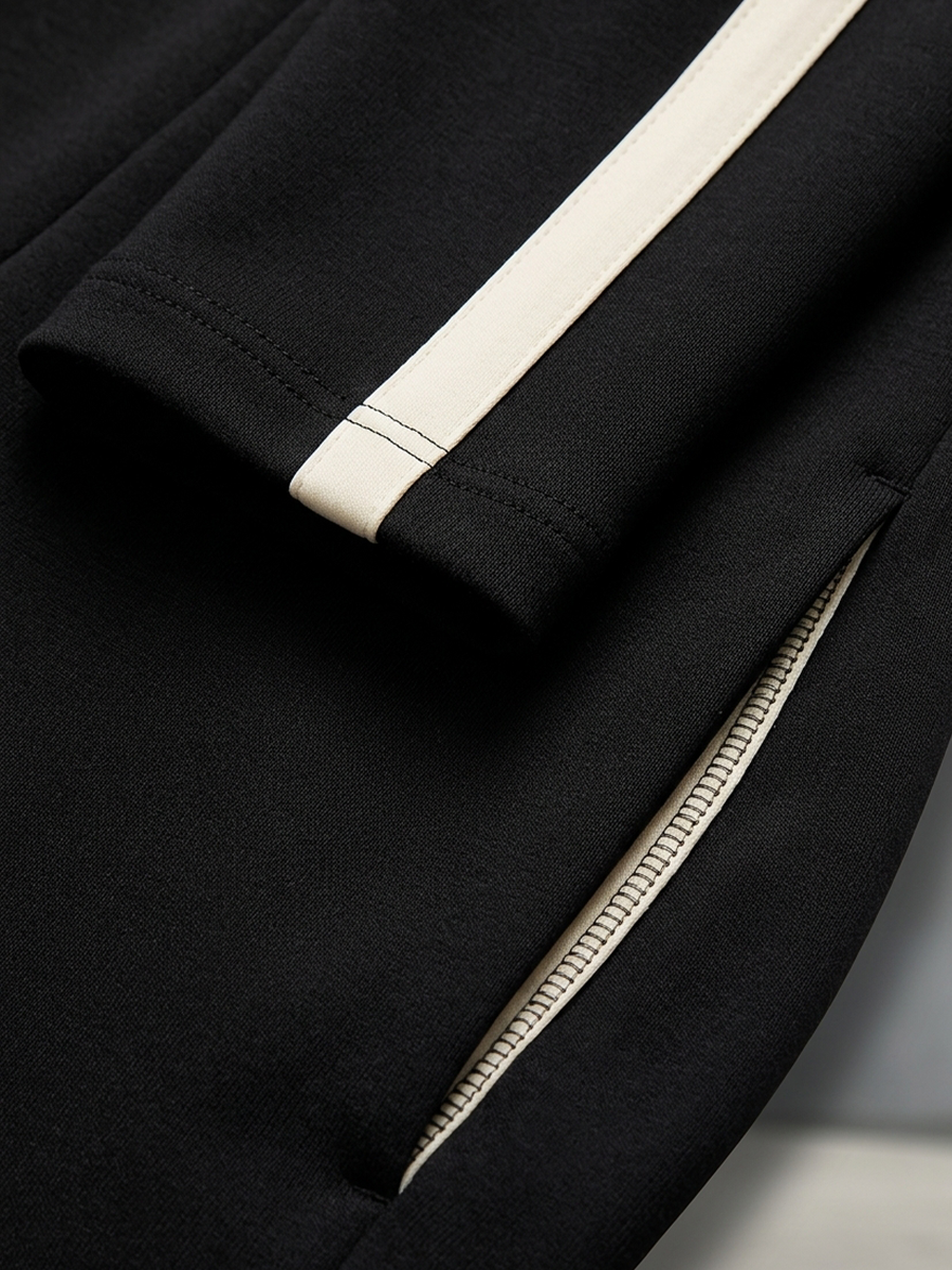 Doriana | Conjunto Deportivo con Franjas en Contraste y Medio Cierre, Negro