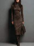 Lorène | Vestido Midi Café Efecto Ante