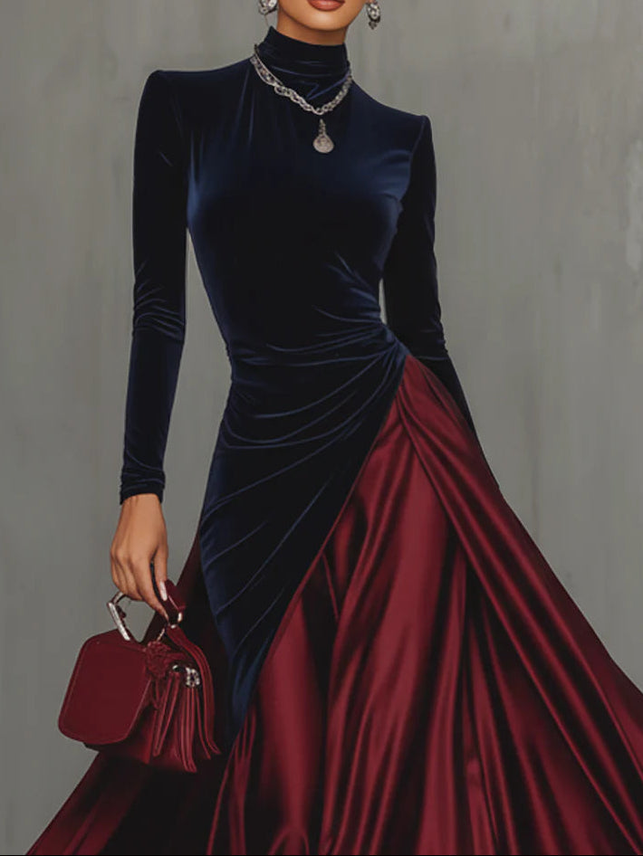 Lucrèce | Vestido Largo Bicolor de Terciopelo y Satín