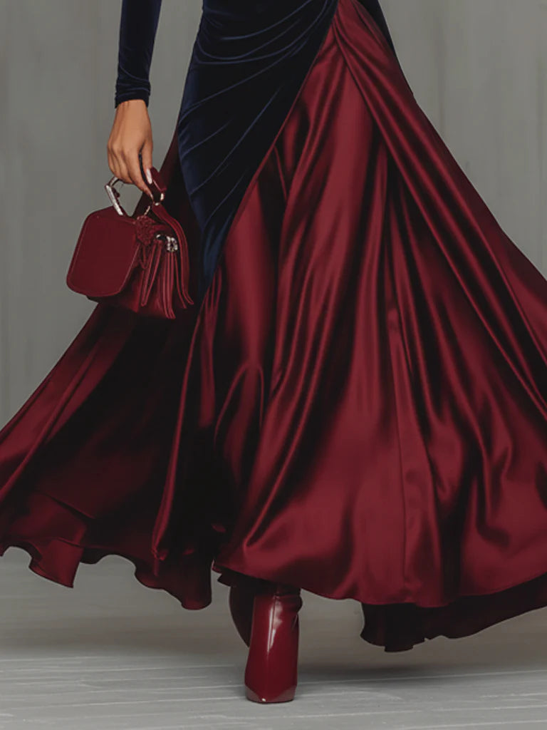 Lucrèce | Vestido Largo Bicolor de Terciopelo y Satín