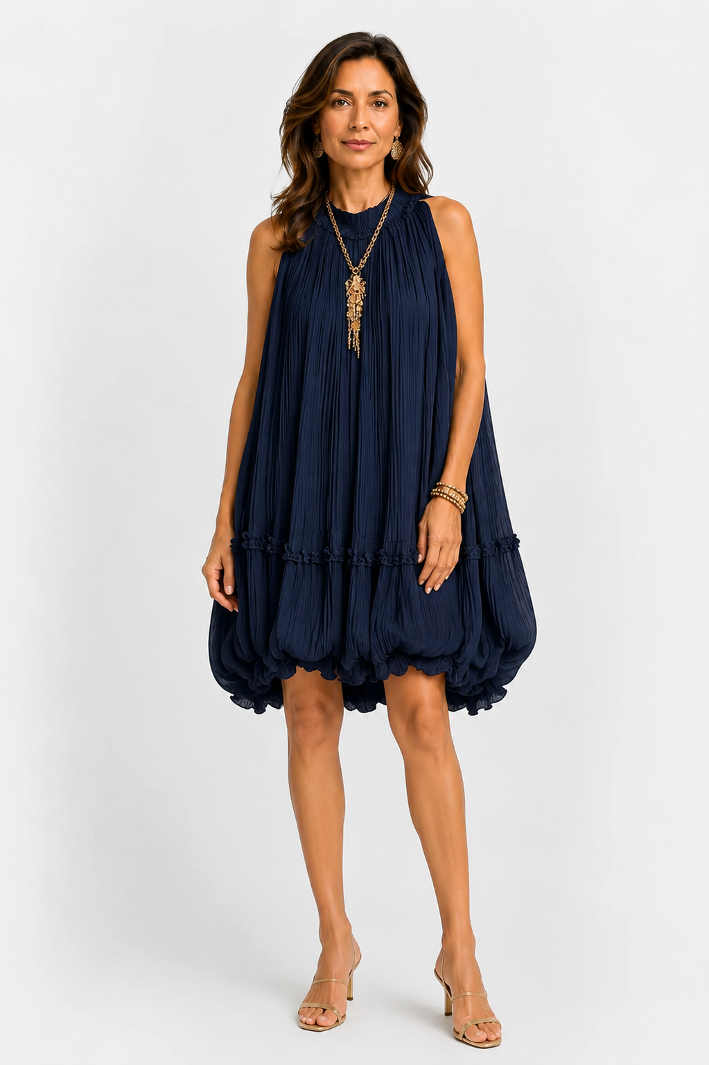 Camilla | Minivestido de gasa con cuello halter y falda balloon