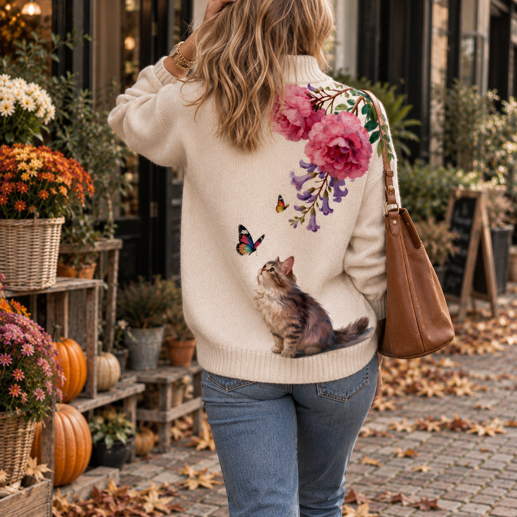 Brenda | Suéter suave floral de cuello alto