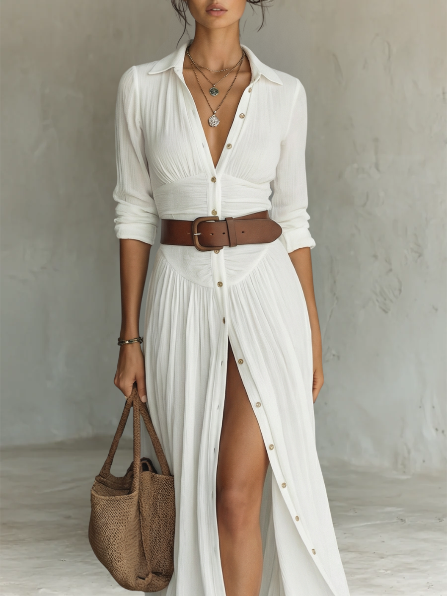Clara | Vestido maxi de lino con cuello de solapa