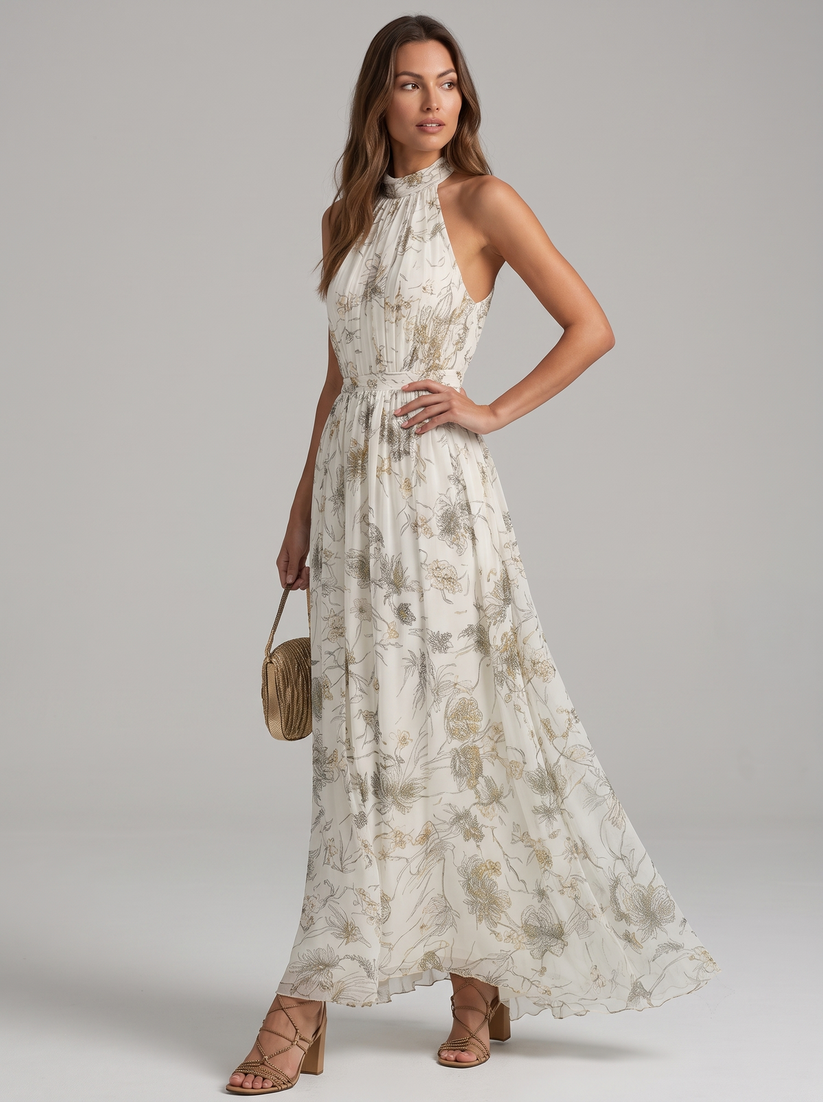 Mariluz | Vestido largo floral con cuello Halter