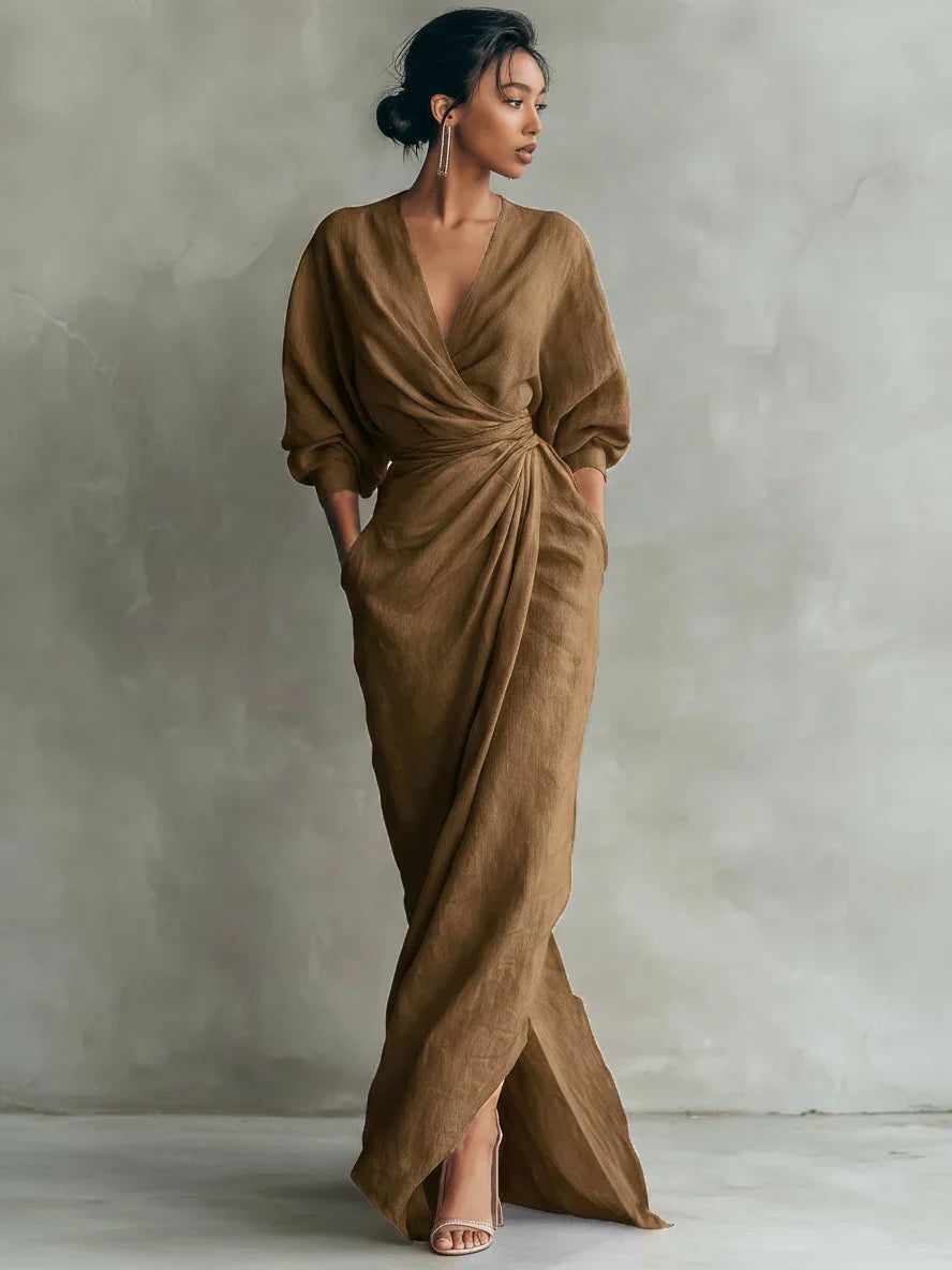 Giacintia | Vestido de lino con cuello en V