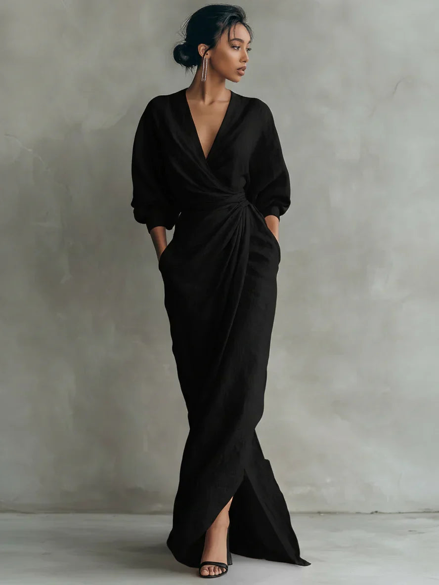 Giacintia | Vestido de lino con cuello en V