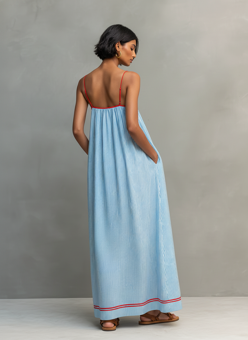 Nora | Vestido azul fluido con bolsillos
